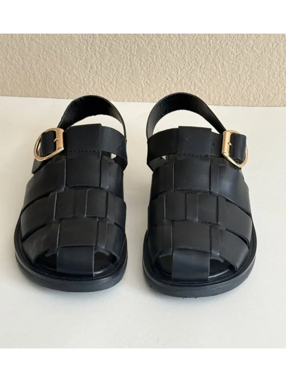 ZARA Women's Woven Leather Fisherman Flat Sandals Black Casual - Picture 3 of 8